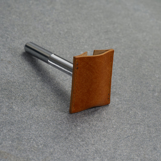 Overhead View Double Edge Razor Leather Sheath