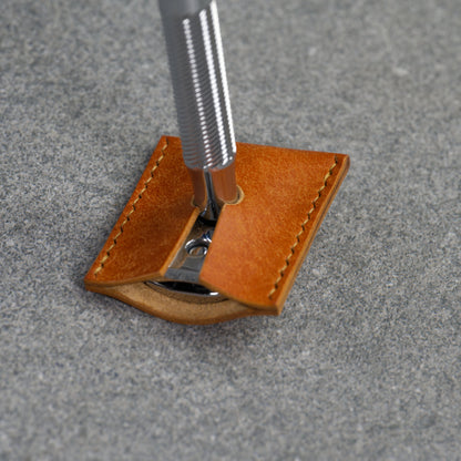 Double Edge Razor in a Vegetable Tanned Leather sheath