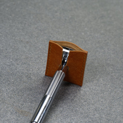 Open View of Double Edge Razor Leather Sheath